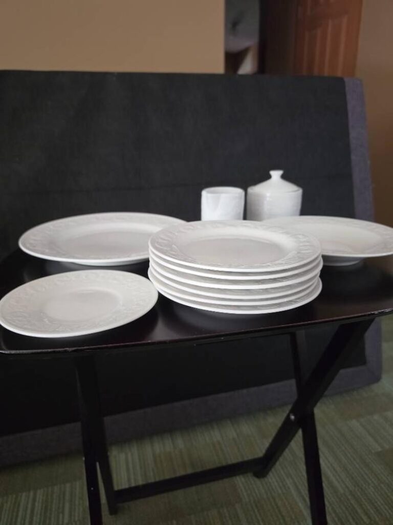 Vintage New Traditions White Embossed Floral Porcelain Dinner Set
