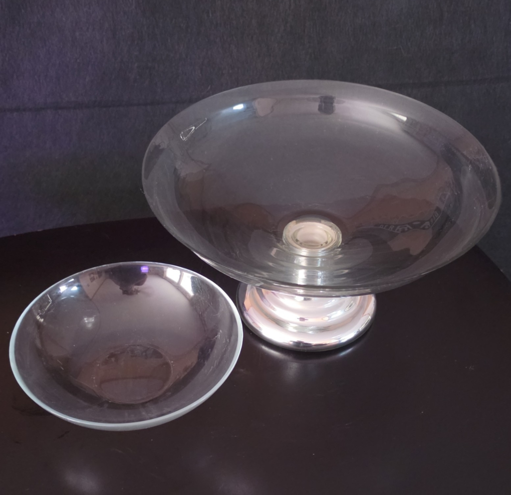 Lands' End Mercury Base Glass Bowl Set of 2 - Silver Clear Glass Bowls